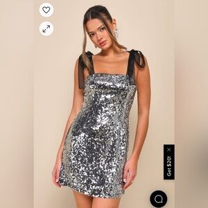 Lulu’s Dazzling Spectacle Black and Silver Sequin Tie-Strap Mini Dress